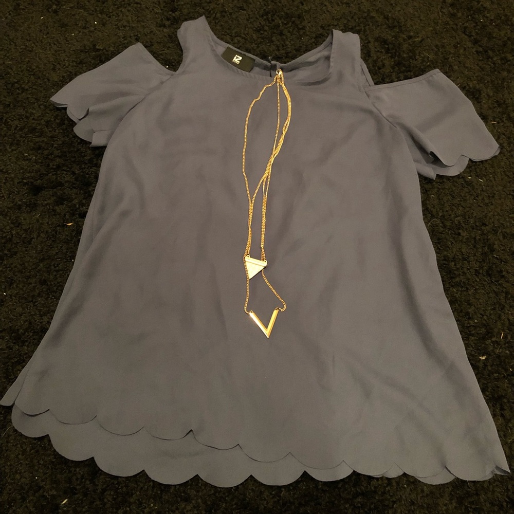 Navy blue halter top with necklace